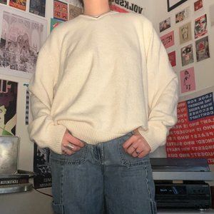 Vintage Le Tigre V-Neck White Sweater Size Large